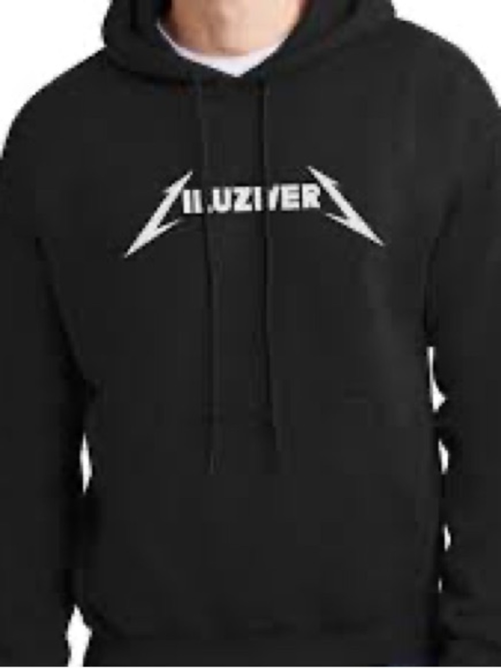 Iluziver logo unisex black hooded cotton blend fleece sweatshirt L